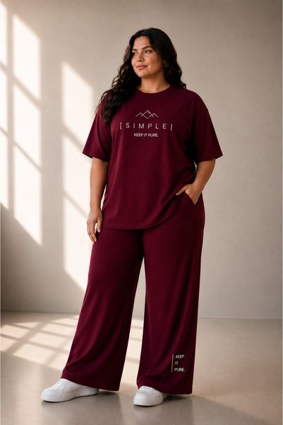 Rubonia Women's Plus Size Oversize Two-Piece Set Crew Neck Printed Loose Fit Casual T-Shirt Pants Set Simple XL 2XL 3XL 4XL 5XL 6XL 7XL 8XL