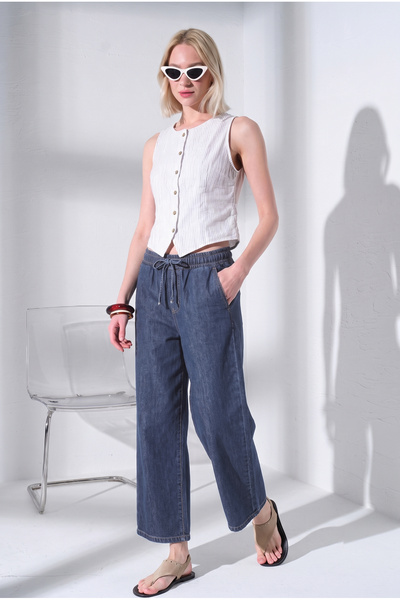 Maule Normal Bel Kısa Denim Pamuk Lyocell kadın Kot Jean Pantolon @Balica2