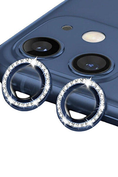 idubi İPhone 11 - 12 - 12 Mını Uyumlu Taşlı Kamera Lens Koruyucu