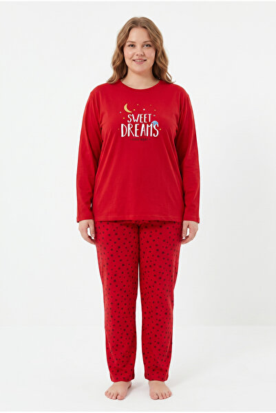 FAMES PİJAMA Plus Size Seasonal Long Sleeve Sweet Dreams Women's Pajama Set