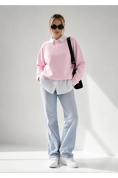 Hira Online Women's Three-Thread Ribbed Cotton Oversize Sweatshirt