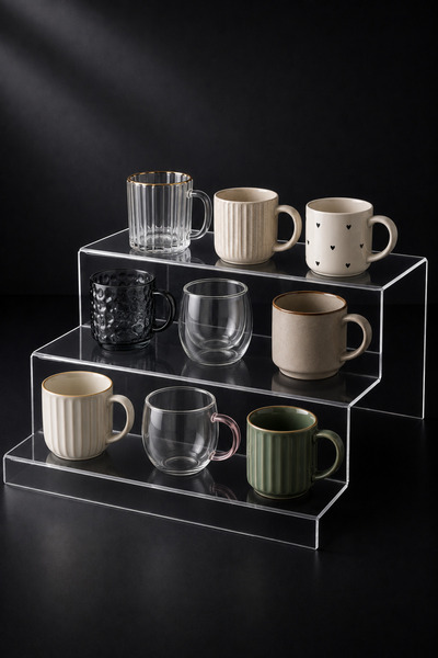 TutturX 3 Katlı Bardak Pleksi Standı 25x30x10cm
