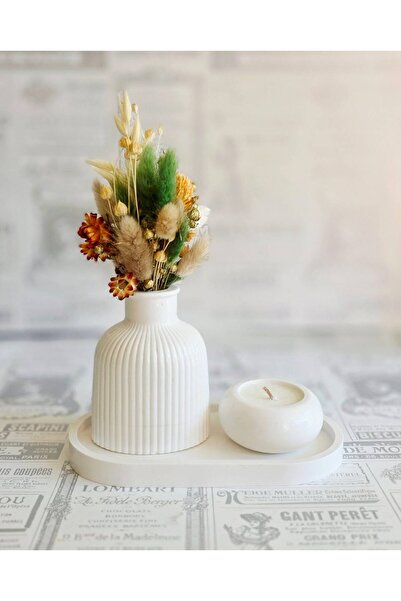 Generic Brand Centerpiece handmade cu flori uscate si lumanare din ceara natu...