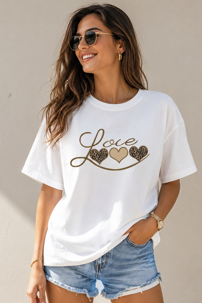 ArtYus تي شيرت فضفاض برقبة دائرية مطبوع عليه Love Font للجنسين - تي شيرت قطني...