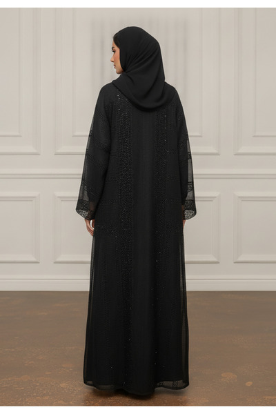 Nukhbaa Textured Organza Abaya |Organza & Crepe Mix