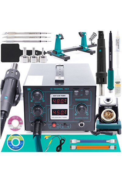 TECHREBAL 706 III Stație de lipit 2-în-1 + 3 vârfuri + Suport PCB + Accesorii