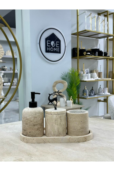 ege gross Decorative Travertine Natural 4-Piece Detailled Bathroom Set