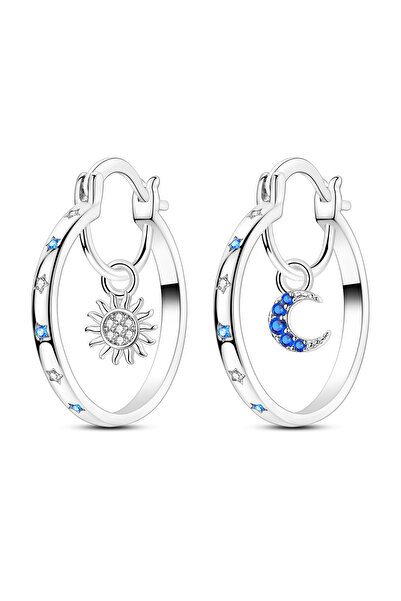 Choice KTE428 925 Sterling Silver Sun Moon Hoop Earrings Clear Blue CZ Celest...
