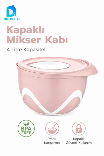 DolphFin 4 Liter Mixer Bowl with Lid Bpa Free Anti-Splash Dough Kneading Bowl