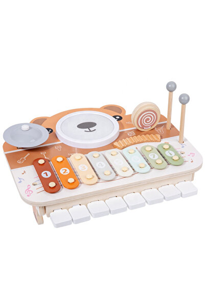 OEM Jucarie Muzicala din Lemn Montessori - Xilofon, Tambur si Pian 3-in-1