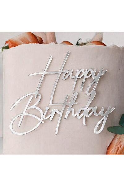 AYCE HAPPY BİRTHDAY PASTA ÖNÜ YAZISI GÜMÜŞ RENK