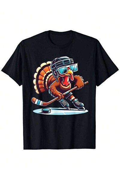 NOURAM Men'S Turkey Ice Hockey Thanksgiving Graphic Tee - Slightly Stretchy S...