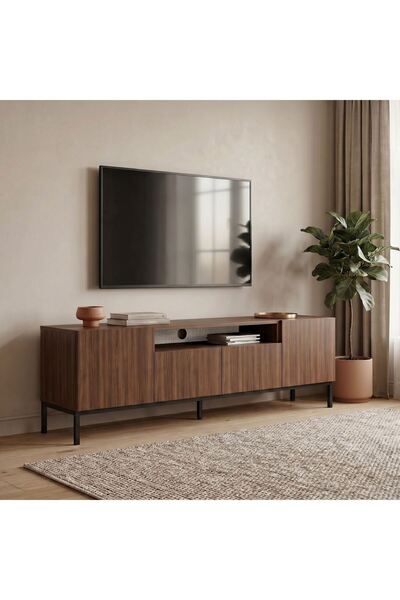 Rani Mobilya Rani Home Tv Ünitesi Milano Ceviz - Siyah 160 Cm AA-5945