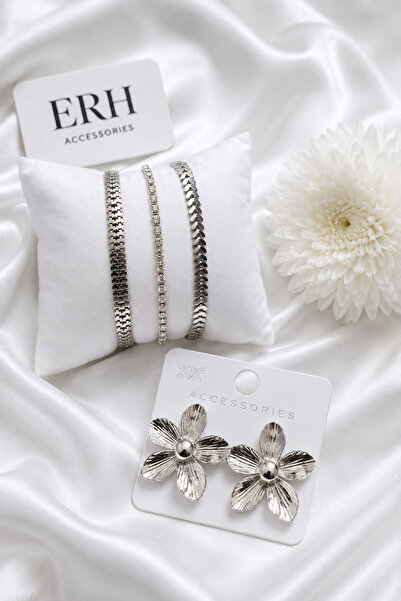 ERH 1 Silver Daisy Earring with 3 Pieces of 1I Zircon Stone Fish Back Zipper
