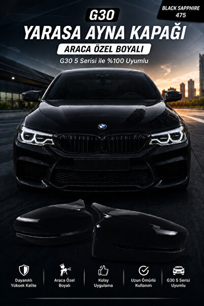 ModGR-Dizayn BMW 5 SERİSİ G30 ARACA ÖZEL BOYALI YARASA AYNA KAPAĞI A+ BLACK S...