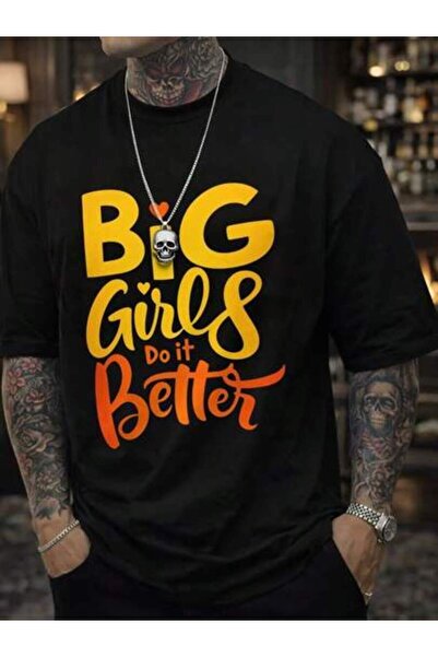 45 BPM Men's _Big Girls Do It Better_ T-Shirt - Oversized Round Neck,Men Vaca...