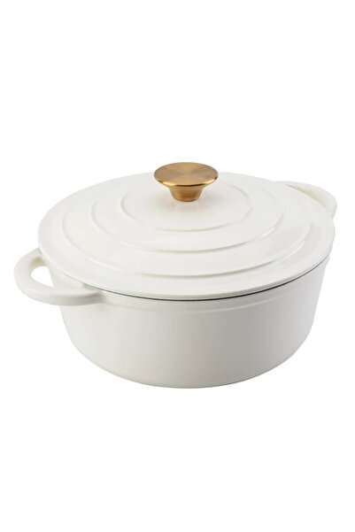 Perfect Home Oală din fontă emailată, 24 cm, 3,6 L, albă
