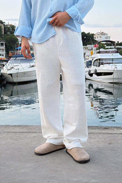 Flaw Wear Elastic Waist Linen Trousers