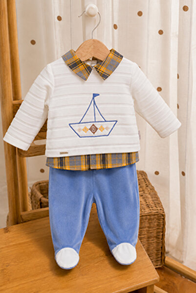 Babyhola Baby Boy Ship Patterned Velvet Suit 13558
