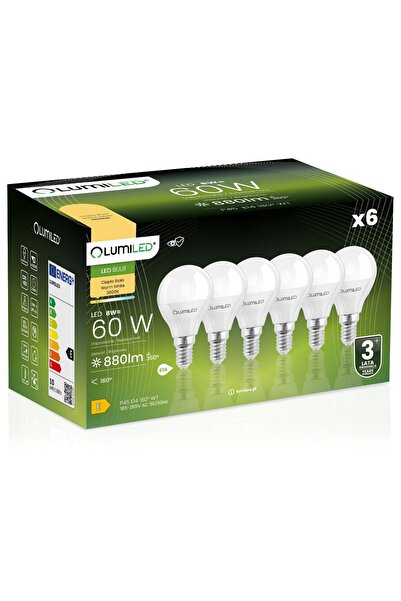 Lumiled 6x Bec LED E14 tip bilă P45 8W = 60W 880lm 3000K Cald 180 °