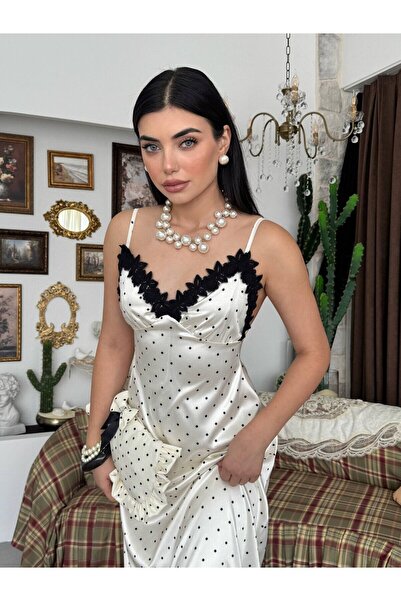 Moda Days Rochie midi de damă, ecru, cu bretele, cu aplicații din dantelă, cu...