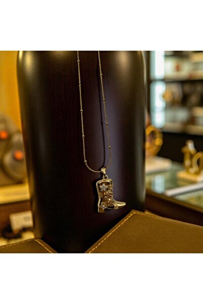 DİBA AVM Necklace 316L Gold Color Steel Cowboy Boot Pendant Women's Steel Nec...
