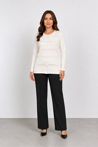 bihan store Women's Long Sleeve Buttoned Cardigan Y26-4001 - White