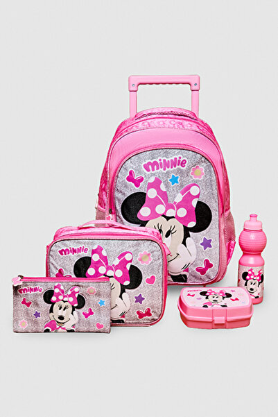 R&B 5 Pack Minnie Mouse Print Trolley Backpack Set - 16"