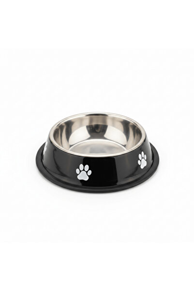 AKDC Black & Silver Stainless Steel Pet Feeding Bowl with Paw Print Design – ...
