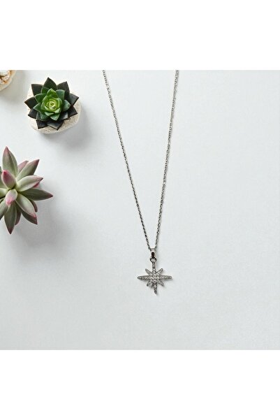 DİBA AVM Women's Necklace 316L Steel Star Necklace with Stones Stainless Spar...