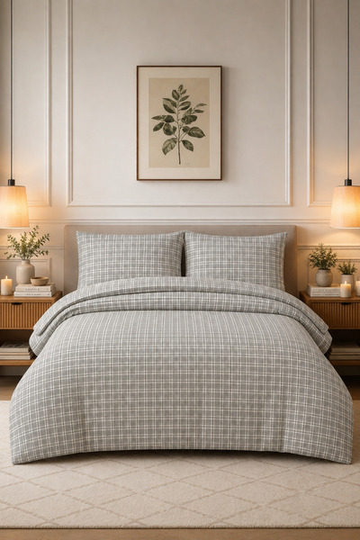 Menderes Home Cotton Collection Plaid Flannel Double Duvet Cover Set 200X220 ...