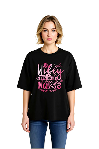 PayBuy Women's Oversize Graphic Printed T-Shirt Dog Mom Nurse Written Short S...