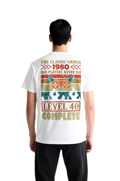 PayBuy تي شيرت رجالي مطبوع عليه موضوع لعبة ريترو، Level Complete Nostalji، كا...
