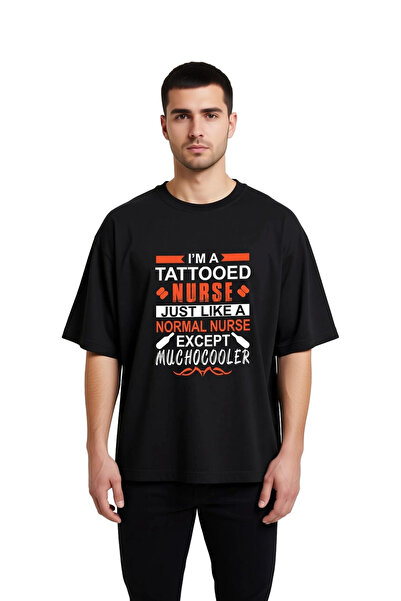 PayBuy Men's Oversize Printed T-Shirt Tattooed Nurse Design Humorous Professi...