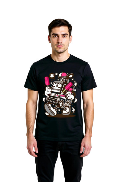 PayBuy Men's Ice Cream Handle Retro Robot Printed T-Shirt 100% Cotton Relaxed...