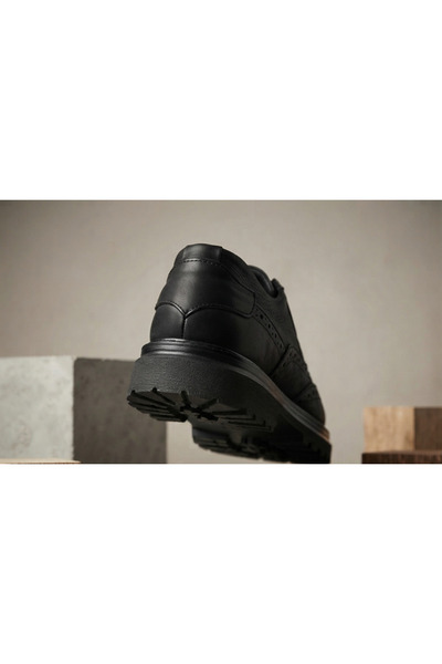 Growish Gd0133 Genuine Leather Italian Style Eva High Sole Odor-Free Sports Black Classic Shoes