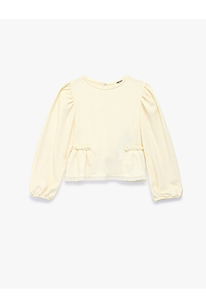 Koton Bluză cu mânecă lungă, cu guler tip crewneck, cu șnur și detalii din da...