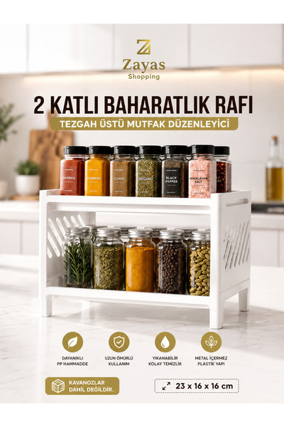 Zayas Shopping 2-Tier Spice Rack Countertop Kitchen Organizer Multi-Purpose K...