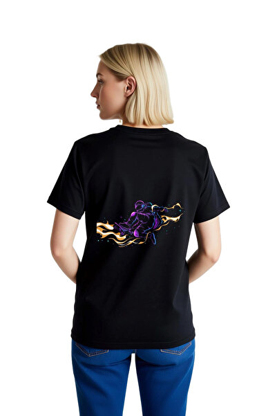 PayBuy Women's Neon Astronaut Skateboard Printed Short Sleeve T-Shirt 100% Co...