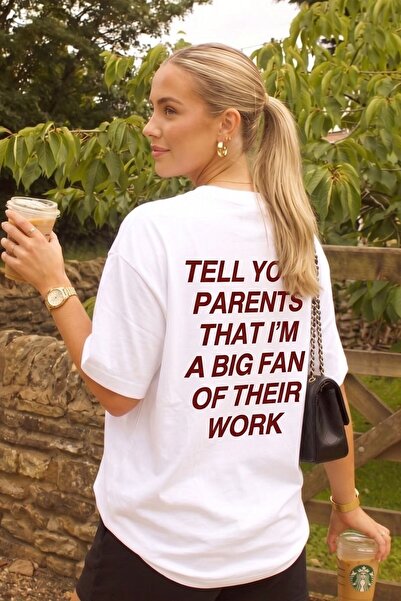 GIA - ART Women's Oversize T-Shirt Big Fan Printed White – Crew Neck, Comfort...