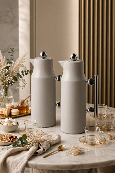 ZALA Luxury Light Grey Twin Thermos Set 1L + 1L Vacuum Flask | Premium Glass ...