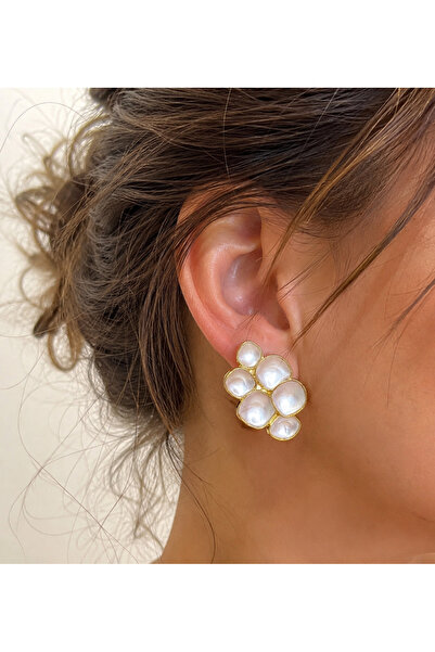 BY DİLEK ÇETİN ACCESSORY Steel White Enamel Honeycomb Model Earrings
