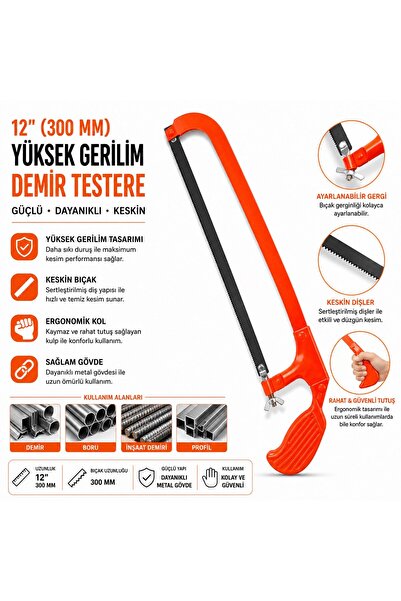 Trendhane 12 İnç (300 mm) Yüksek Gerilimli Demir Testeresi – Ergonomik Saplı ...