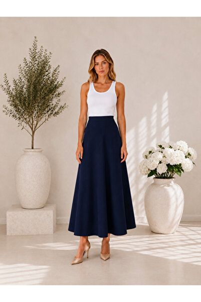 Olse Women's Black Knitted Scuba Crepe Modest and Casual Skirt Height: 94-95 cm