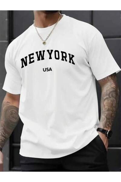 29CUN Men's New York Print Off-Shoulder Tee - Soft Pure Cotton Fabric, Casual...