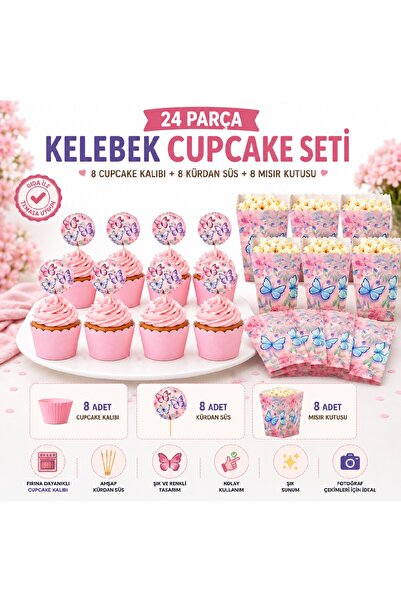 Bkmc Σετ Cupcake για Γενέθλια με Πεταλούδες – 8 Φόρμες για Cupcake + 8 Διακοσ...