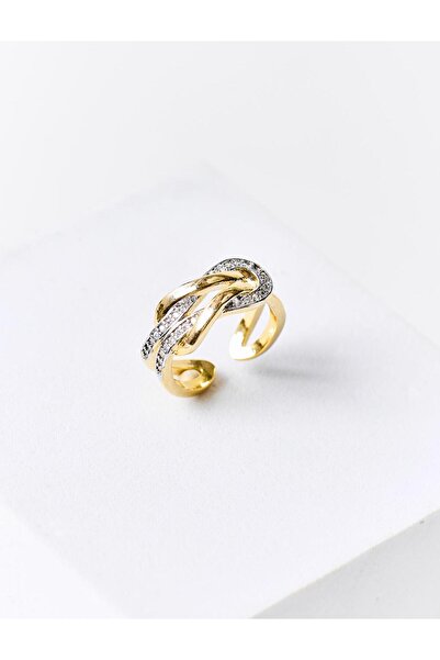 Jimmy Key Gold Color Knot Detailed Stone Ring