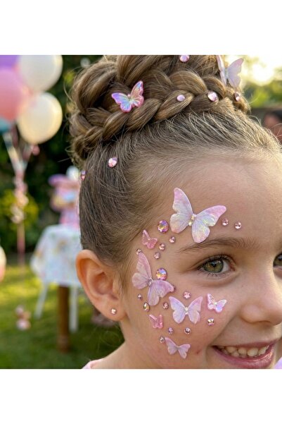 Toka Kutum Kids Store Pembe Kelebek Taş Detaylı Yüz ve Saç Taşı