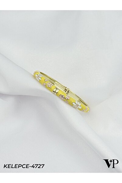 Bozhi Yellow Enamel Flower Motif Handcuff Bracelet Elegant Gift