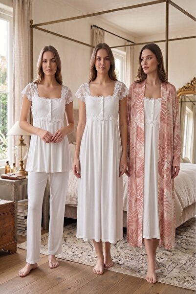 Puerpera Effortt Maternity Patterned Dressing Gown, Nightgown and Pajama Set ...